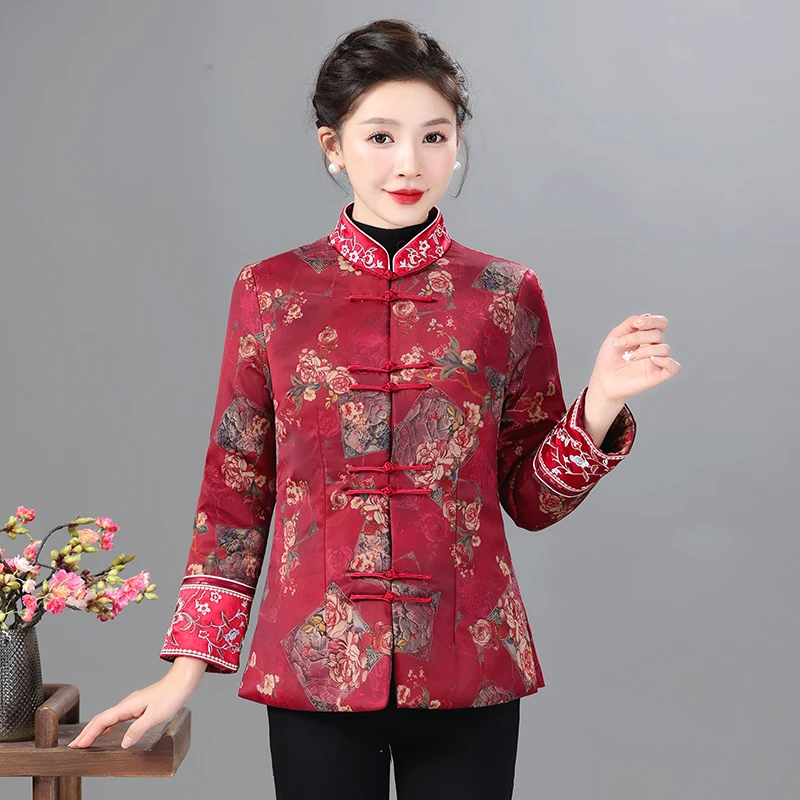 绸缎棉袄女装民族风唐装刺绣中国风对襟上衣服复古喜庆新年装棉衣
