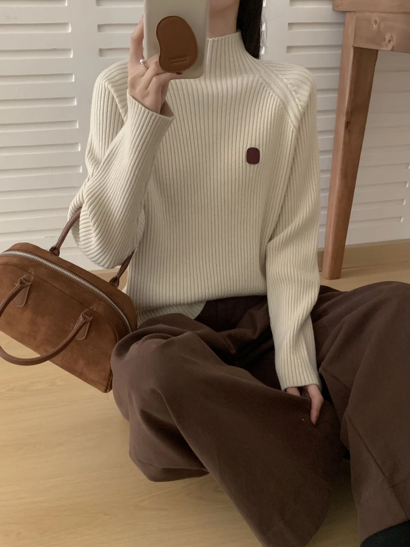 【实体店品质】孕妇装秋冬新款设计师款带皮标设计加厚保暖打底毛衣