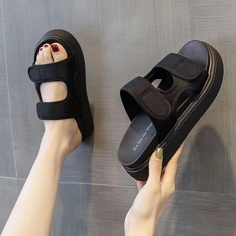 欧货爆款拖鞋女夏外穿2024新款网红时尚厚底鞋拖魔术贴沙滩凉拖鞋