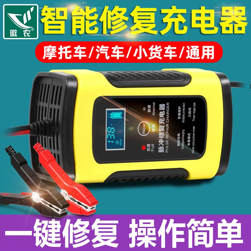 徽农汽车电瓶充电器12v大功率自动智能摩托车蓄电池充电修复通用