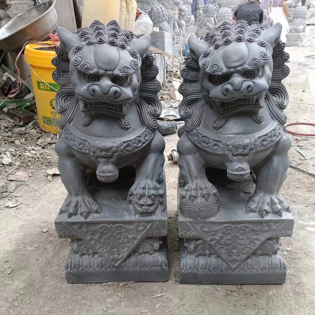 石雕青石石狮子一对家用看门雕刻庭院大门口狮子摆件天然整石石头