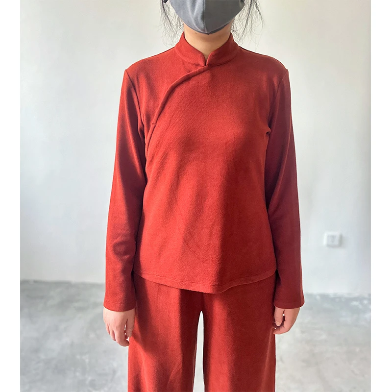 A6640中国风秋冬改良中式打底衬衫保暖贴身旗袍立领长袖上衣女