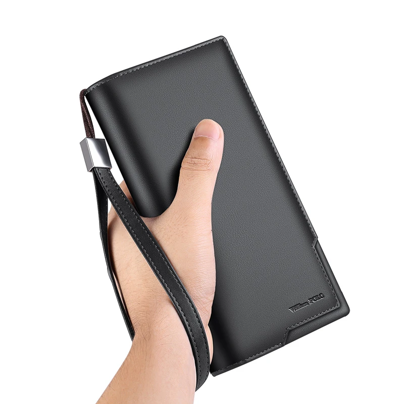 英皇保罗新款男士时尚真牛皮钱包休闲商务白带便携经典轻奢钱夹