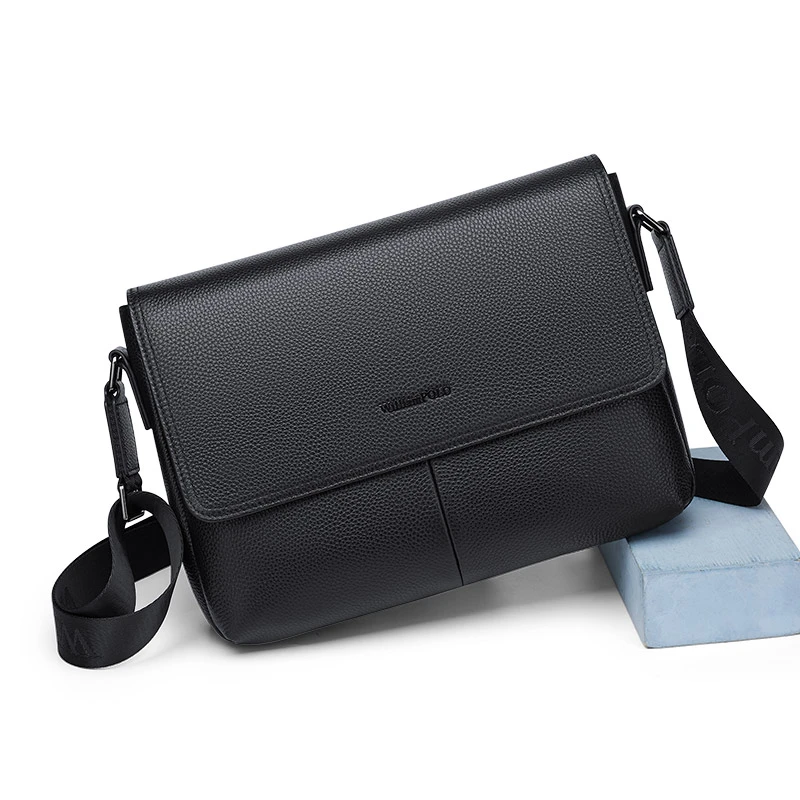 英皇保罗男士轻奢横款翻盖单肩包商务休闲中年斜跨背包百搭真皮