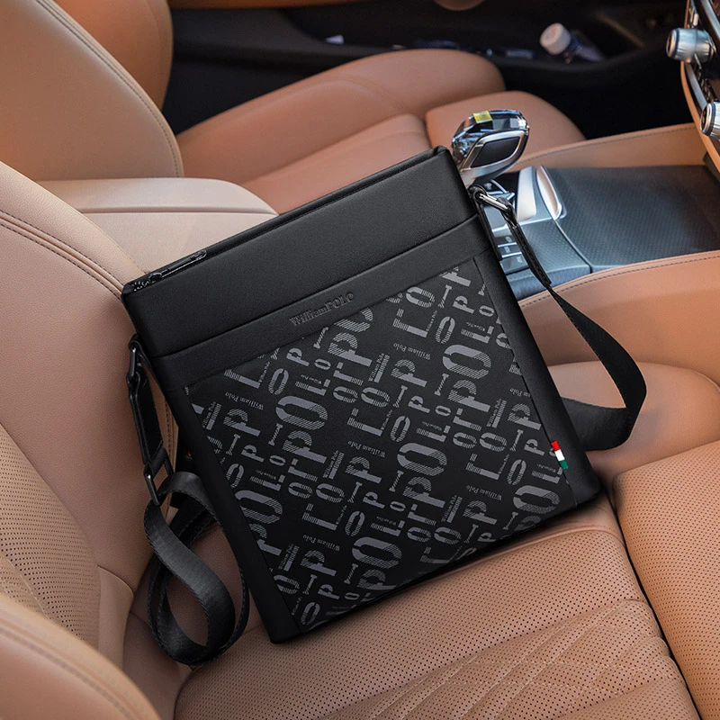 英皇保罗男士时尚印花休闲百搭潮流个性气质韩版英伦风牛皮单肩包