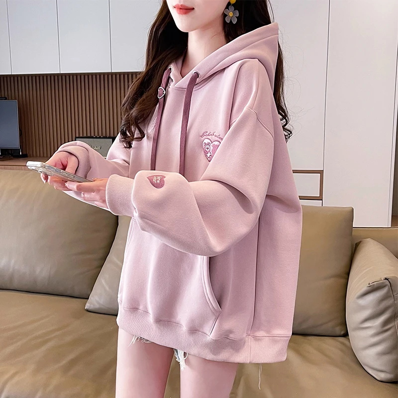 连帽卫衣女2025新款秋冬韩版宽松大码女装加绒个性设计感小众外套