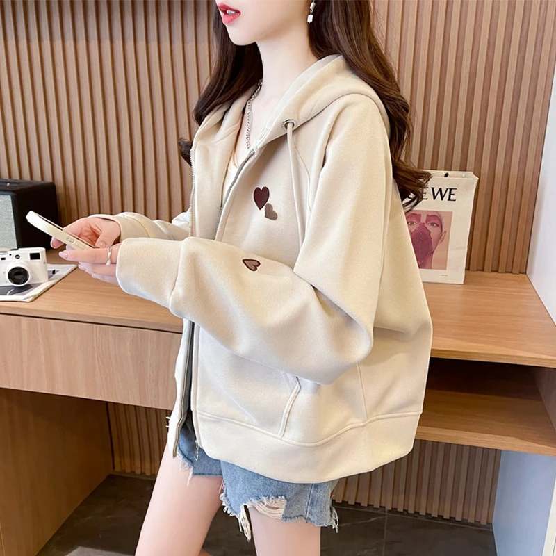 卫衣女2025新款春秋韩版宽松早春薄款设计感小众重工拉链开衫外套