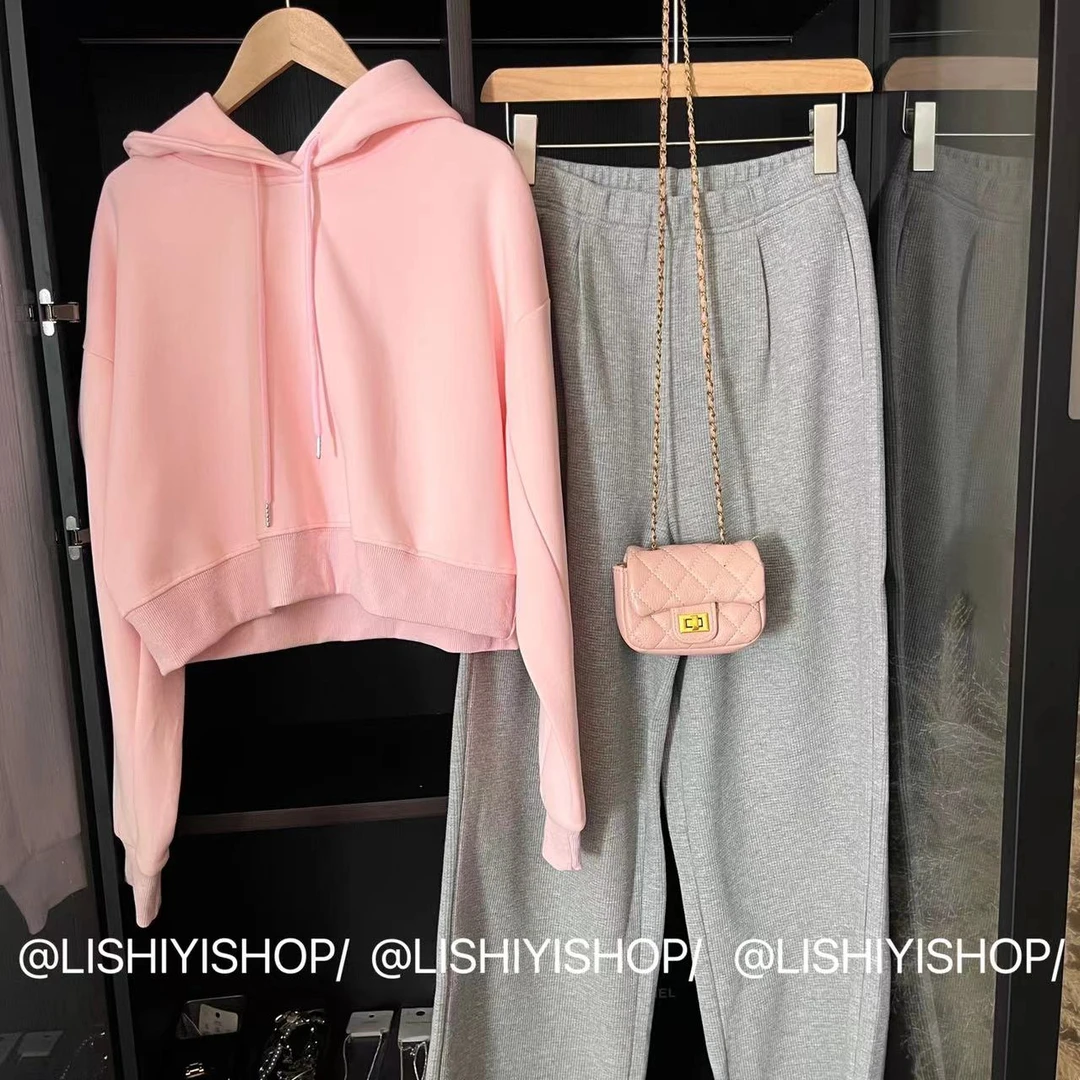 【连帽卫衣】纯色连帽短款卫衣M3665