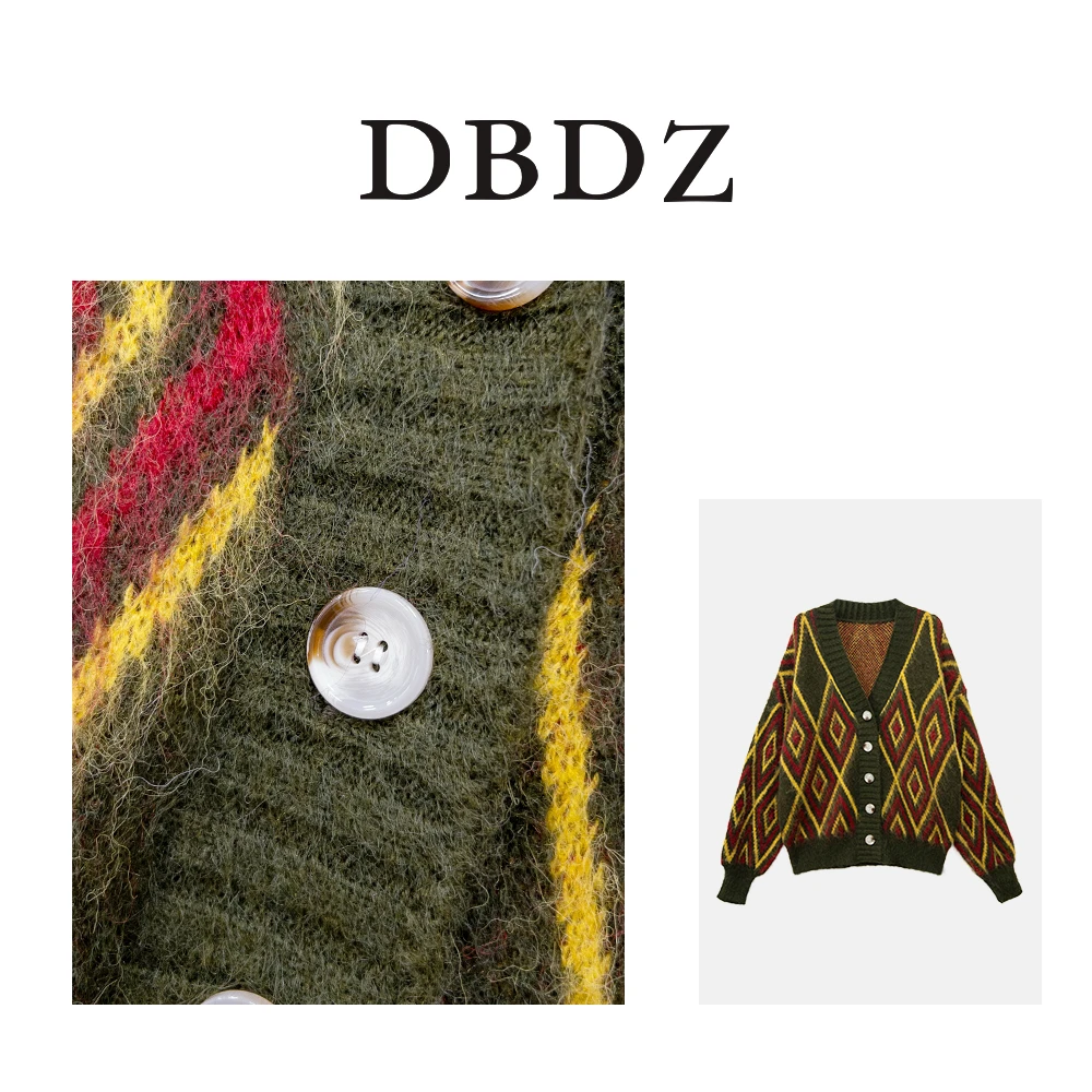 【方块美学】羊绒——复古慵懒风宽松菱形格拼色针织衫外套6612