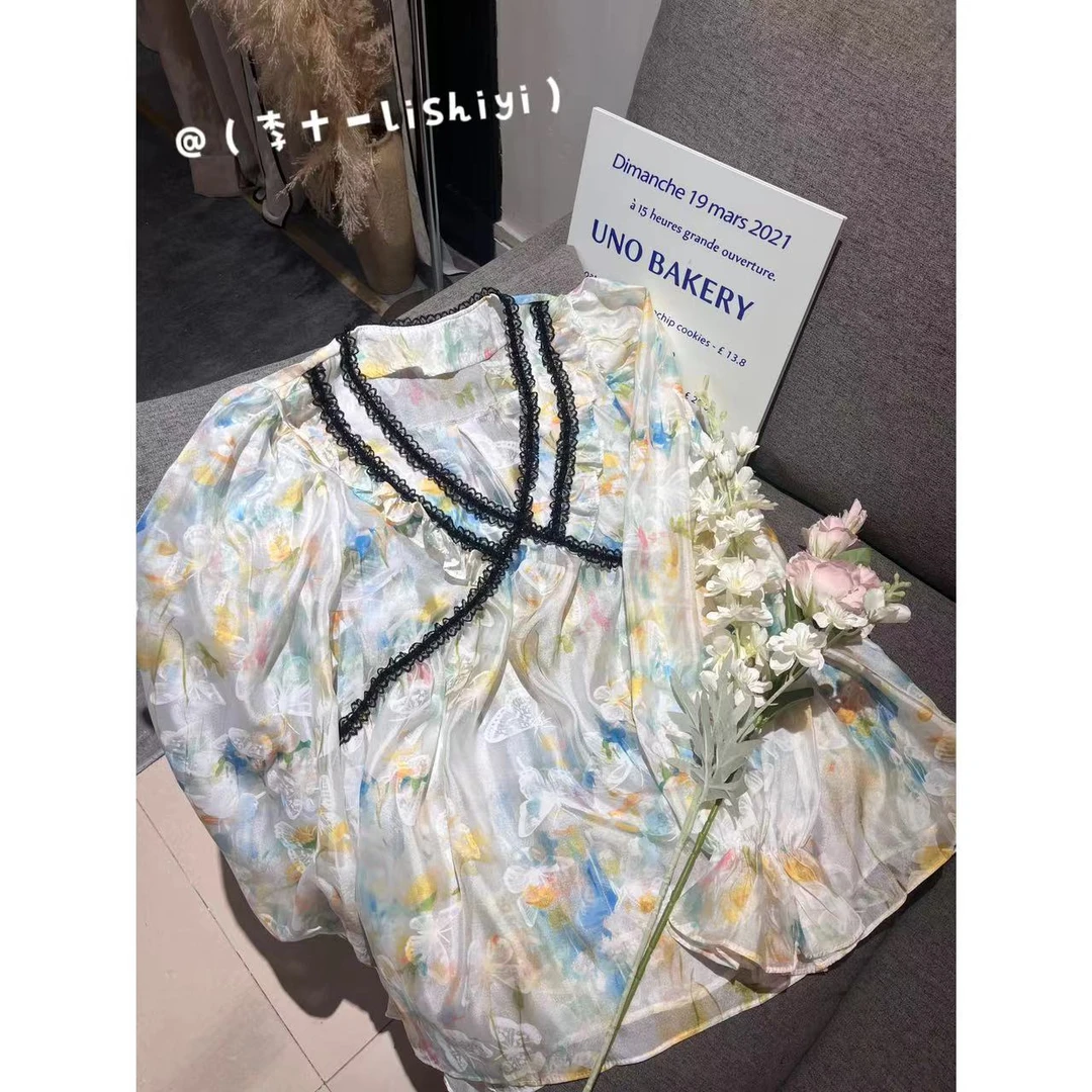 【仲夏夜之梦】梦幻蕾丝边蝴蝶花朵印花设计长袖防晒上衣★8023
