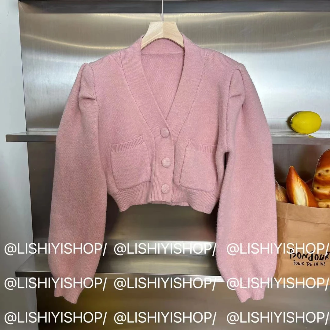 【微风午后】短款泡泡袖毛衣女  有垫肩★  8592