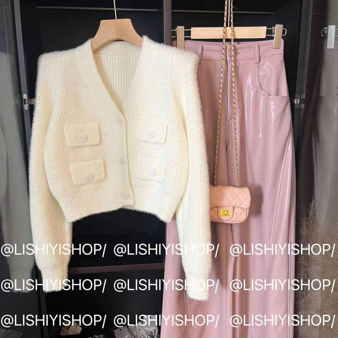 【打造直角肩】垫肩V领小香风仿针织衫M20