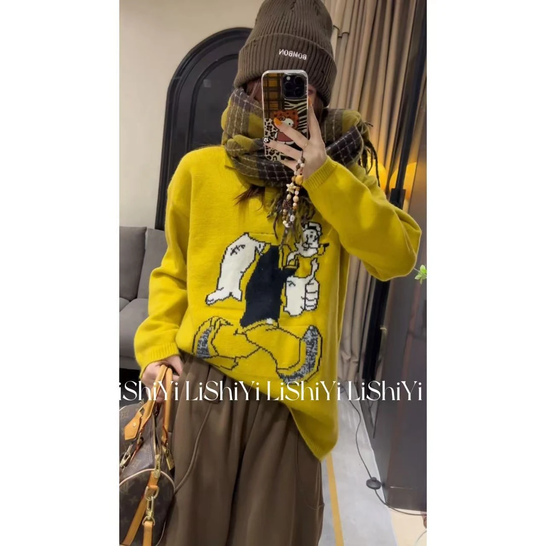 【大力水手】翻领大力水手卡通提花撞色针织衫毛衣