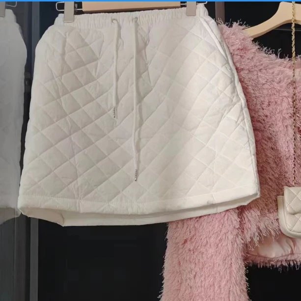 【绵绵月纯】菱格抽绳高腰A字工装短裙8827