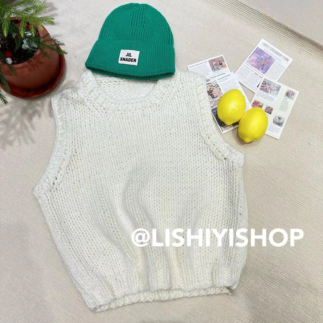 【糯米团子】软糯圆领设计感手工编织针织马甲背心 4655