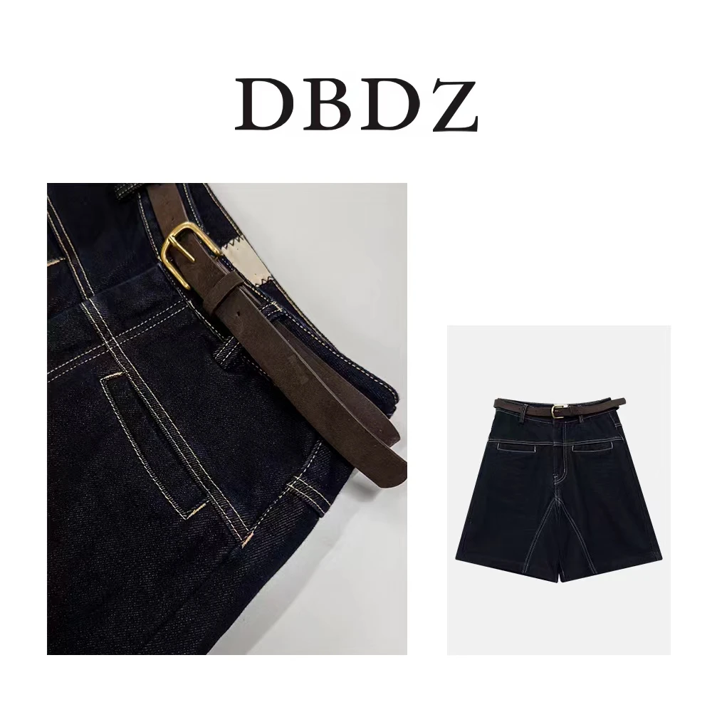 【时尚先锋】  美式复古明线牛仔半身短裤中裤（带腰带）7879