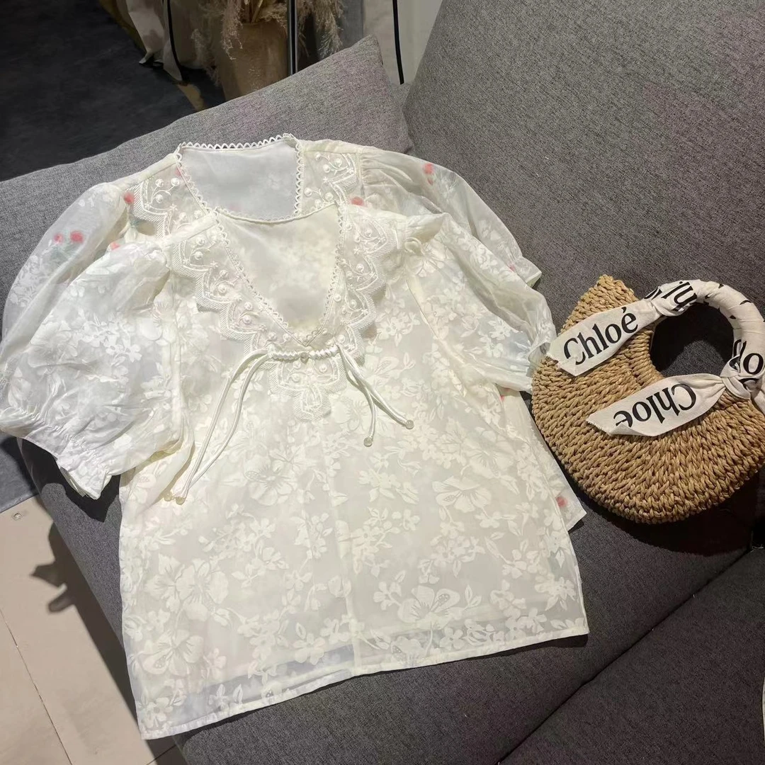 【露华浓】新中式国风蕾丝网纱上衣★1382