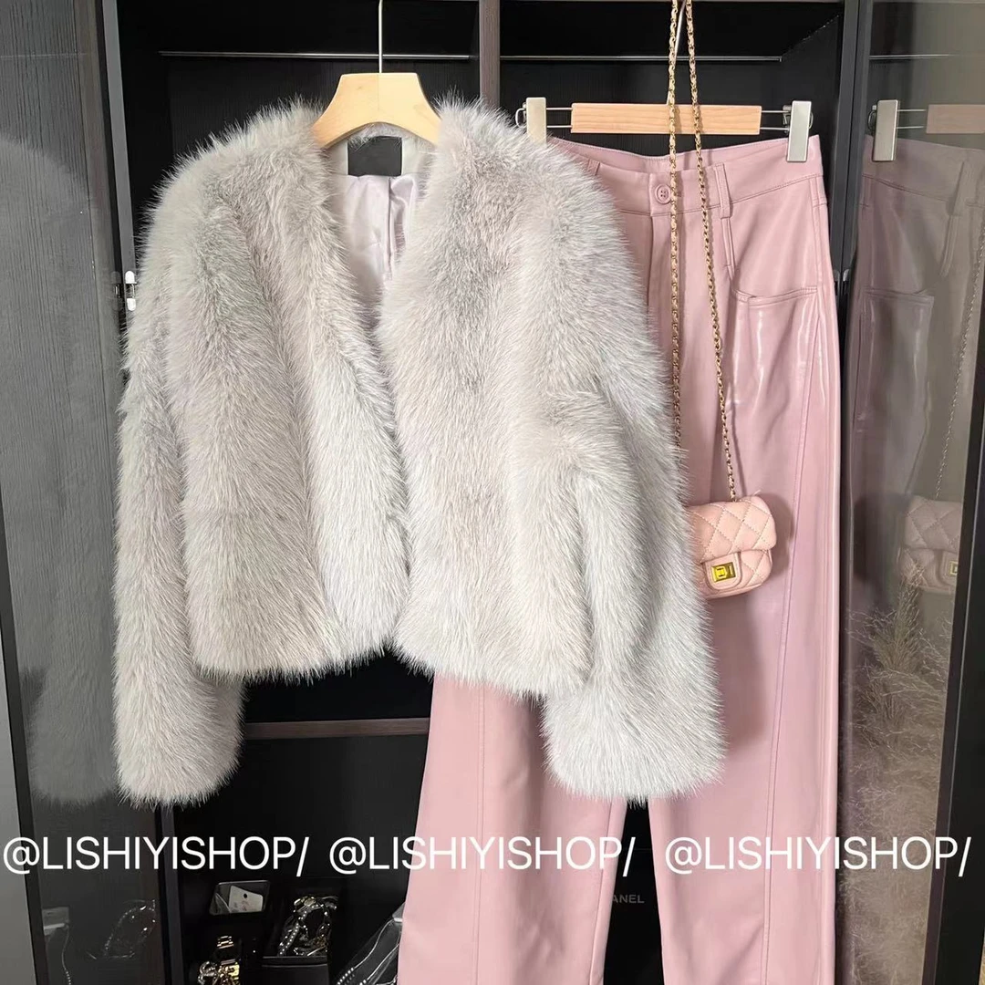 6681【墨尔本初雪】短款圆弧环保毛毛外套