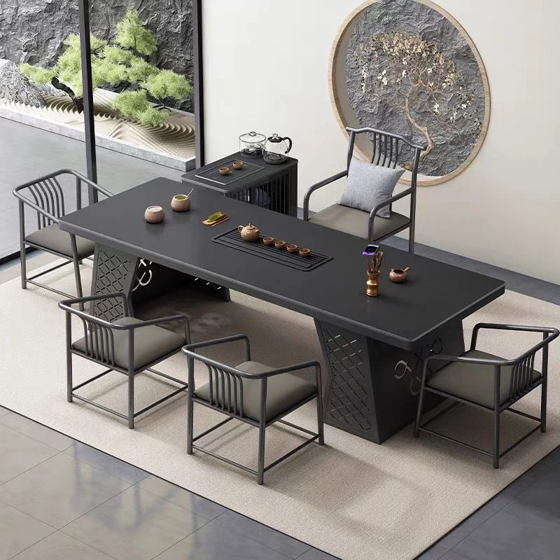 2025新款高端轻奢岩板茶桌椅组合烧水壶一体现代简约办公室泡茶台