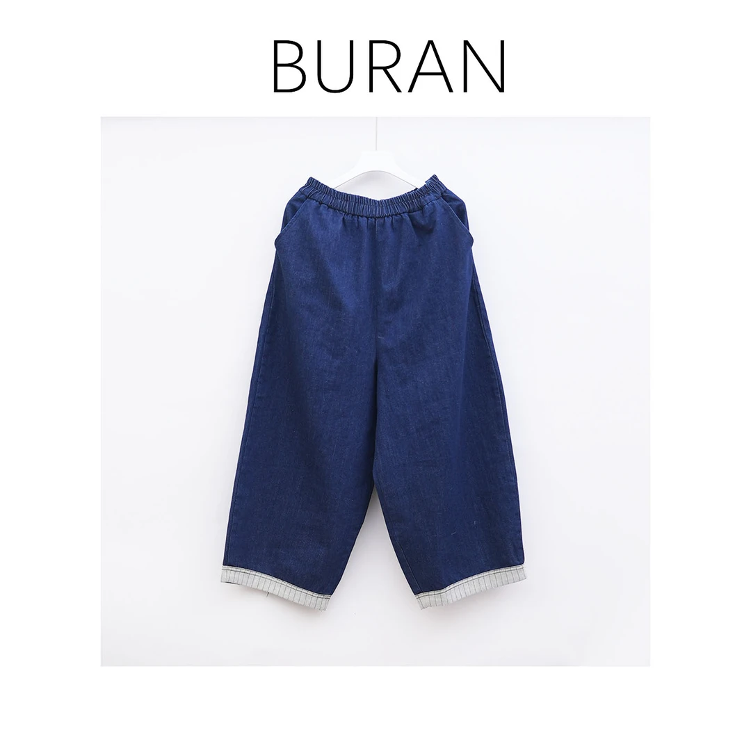 BRCP/布然初品S2343直筒牛仔裤宽松休闲百搭松紧腰水洗显瘦牛仔裤