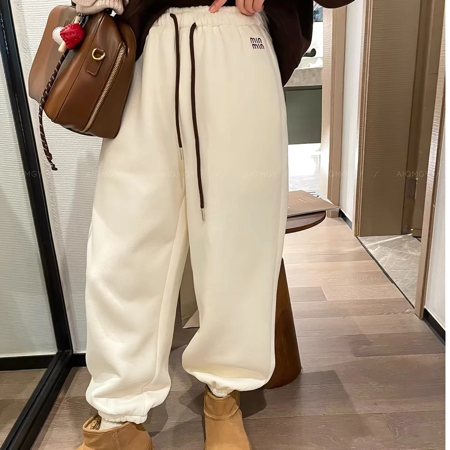 2024秋冬抽绳松紧腰休闲卫裤中高腰束脚裤女