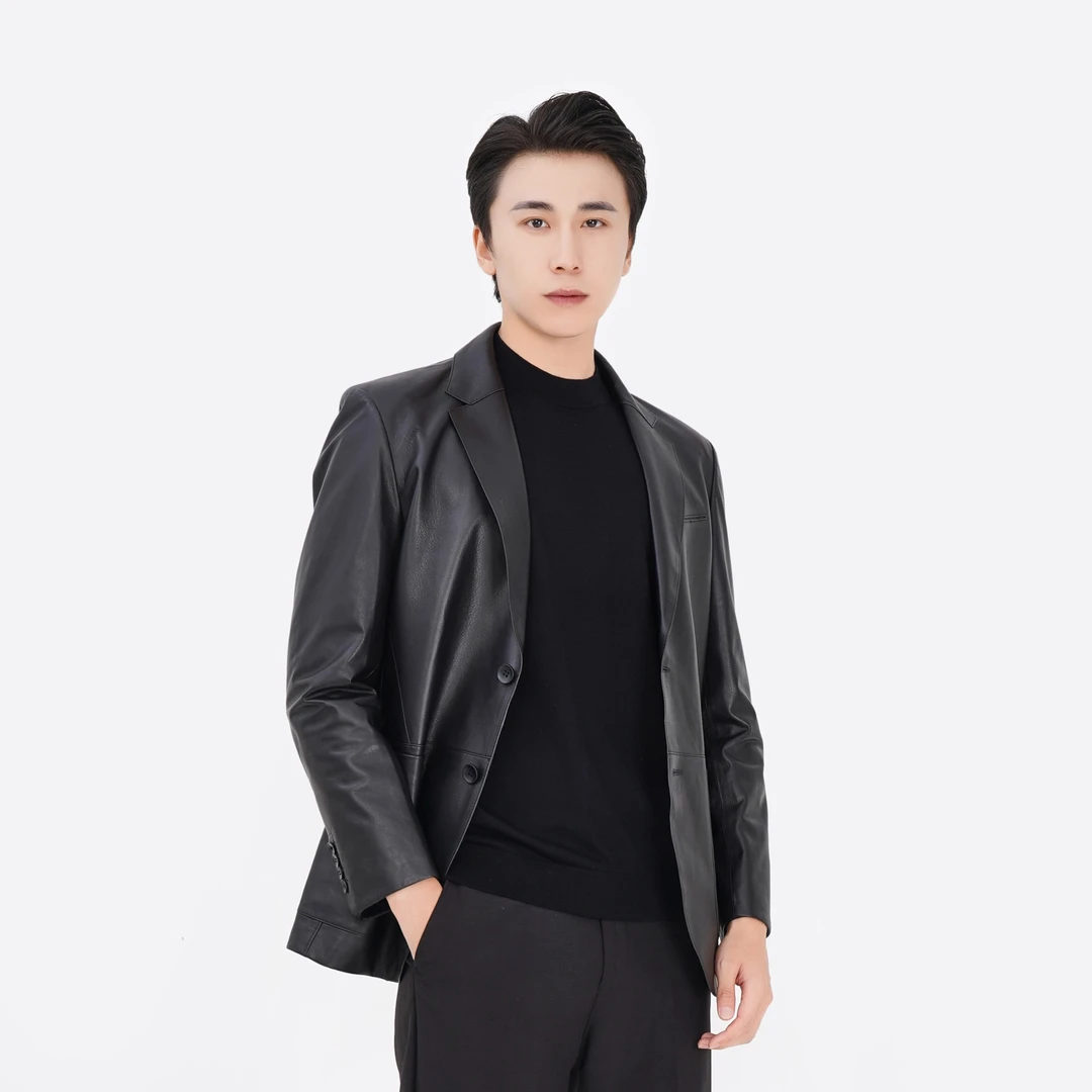 VLLRNO/威尔诺海宁真皮绵羊皮薄款西装西服外套男士休闲商务皮衣