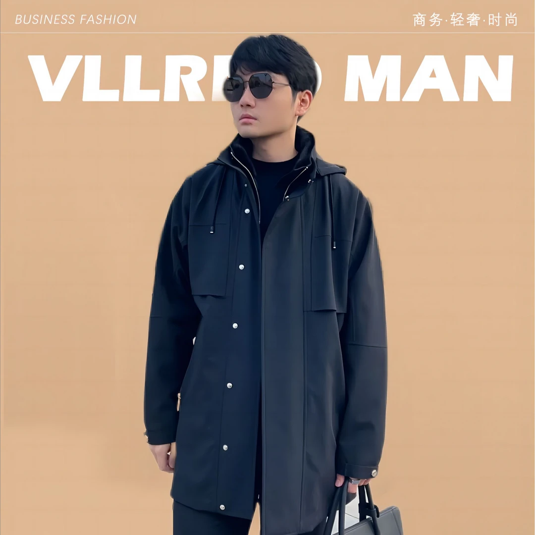 进口整貂水貂毛内胆尼克服男士连帽休闲防风时尚商务外套