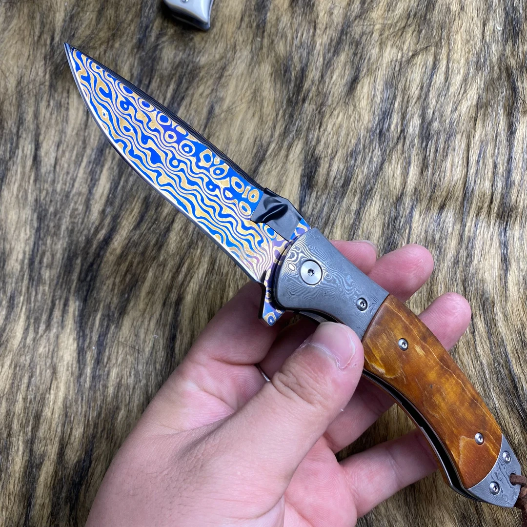 大马士革钢 烤蓝工艺 沙铁木手柄 高定款 户外