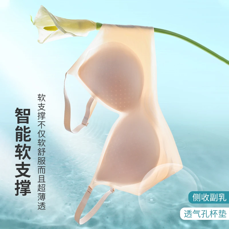 【2件更划算】隐形果冻冰丝内衣女无感聚拢透气文胸无钢圈超薄小胸