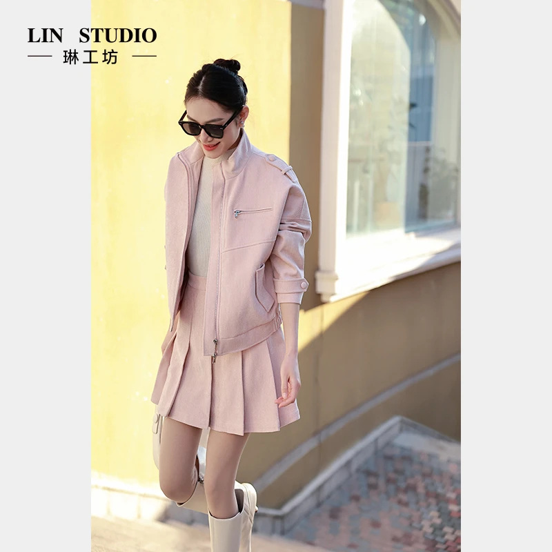 【外套】琳工坊溪影淡粉色外套夹克复古时尚宽松休闲气质唐琳设计师