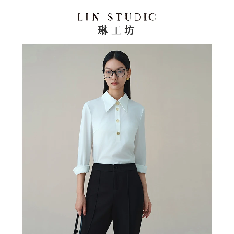 琳工坊静影白色衬衫时尚优雅职业通勤日常轻奢气质新款唐琳设计师
