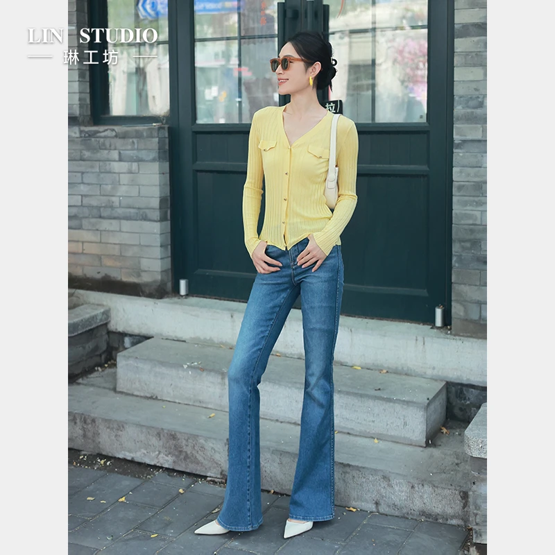【桑蚕丝】琳工坊南知黄色针织开衫气质通勤休闲百搭薄款唐琳设计师
