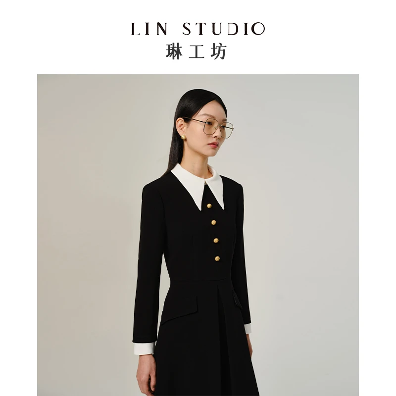 【醋酸】琳工坊群依黑白撞色连衣裙老钱风时尚气质通勤唐琳设计师