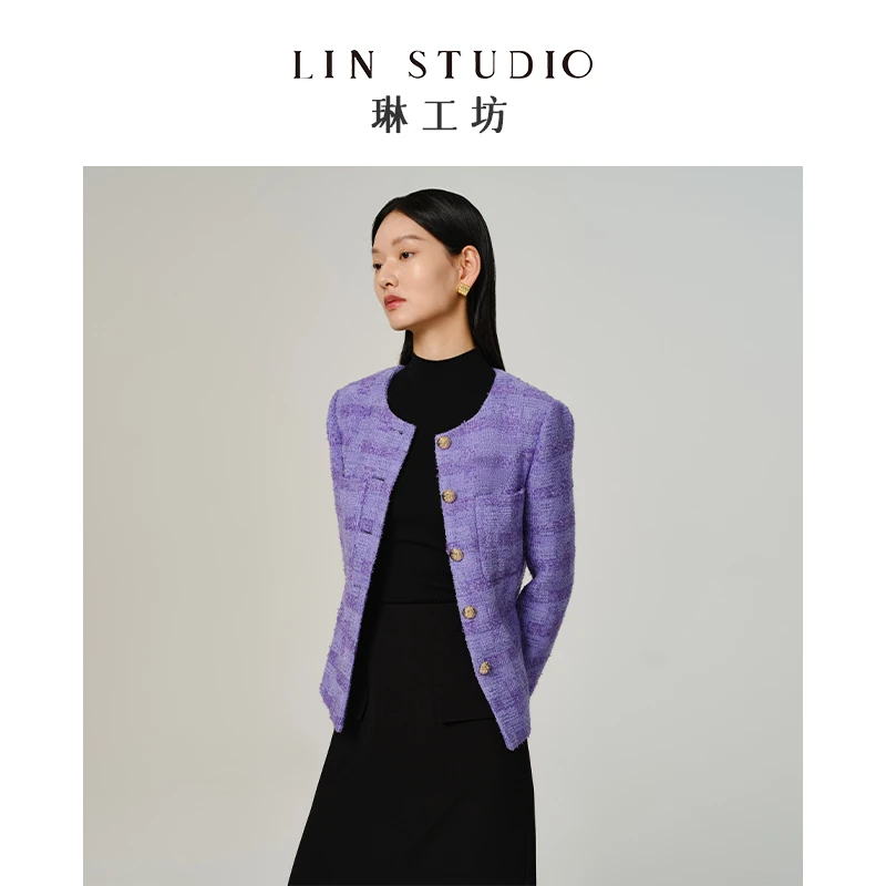 【粉丝许愿款】【绵羊毛】琳工坊南忆紫色小香风外套老钱时尚秋冬唐琳