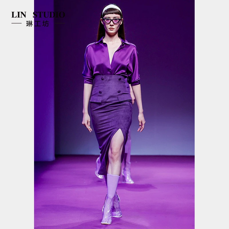 【半裙 走秀款】 琳工坊思烟紫色裙子静奢老钱风女装唐琳设计师