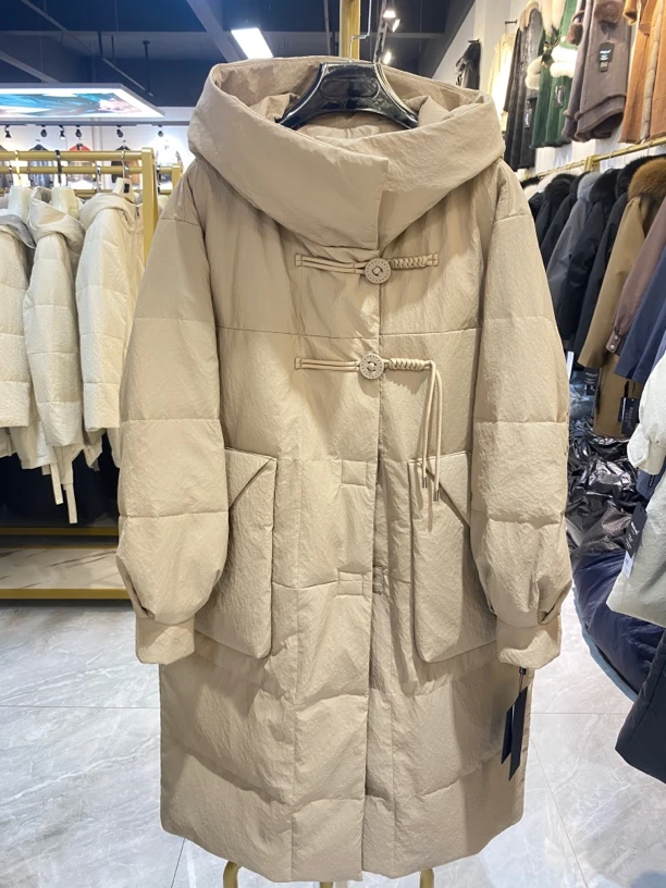 石头纹加厚连帽宽松气质大气时尚长款保暖鹅绒服