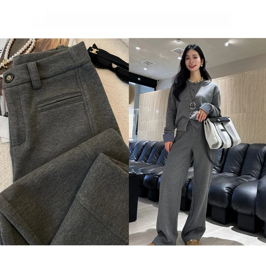 2024冬季款新款醋酸百搭绵羊毛裤高腰遮肉显瘦休闲宽松加厚直筒裤