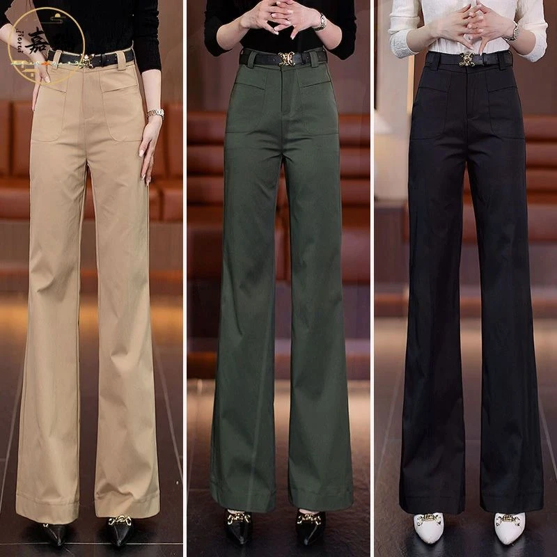 安可拉红直筒微喇叭裤女初秋季2024新款高腰显瘦春秋西装休闲裤子