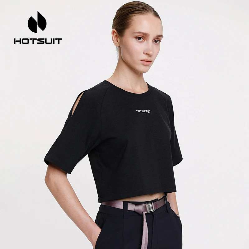 HOTSUIT/后秀运动短袖T恤女夏季露脐瑜伽健身五分上衣百搭休闲潮H