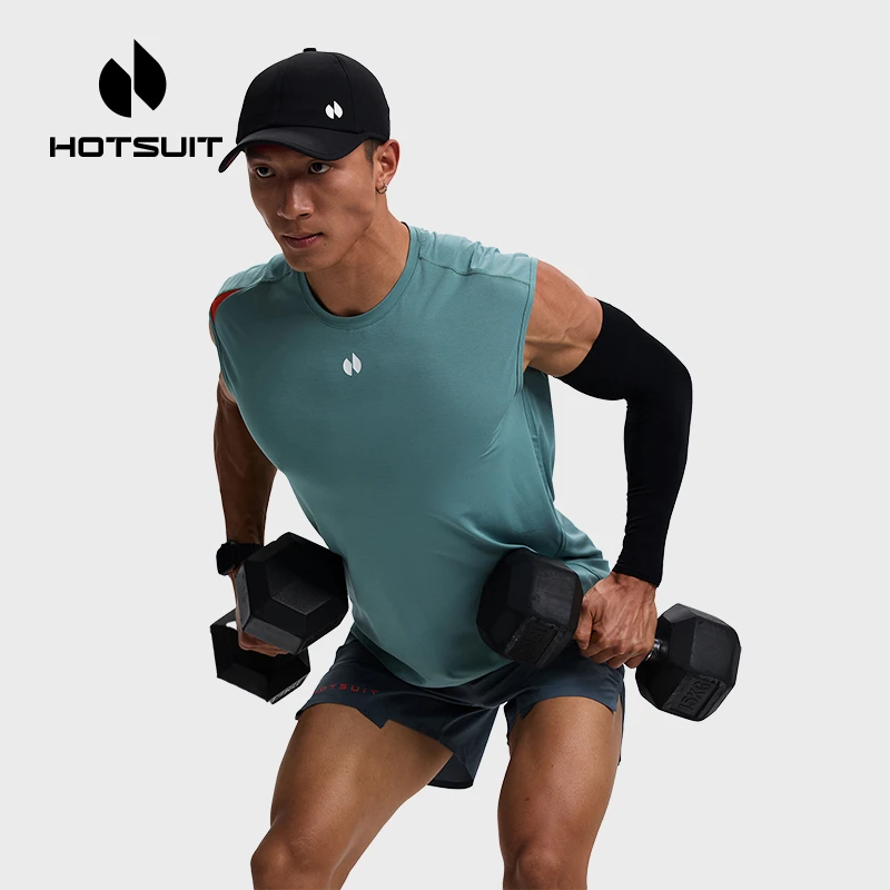 HOTSUIT/后秀运动背心男夏季宽松透气弹力上衣撞色印花训练无袖T