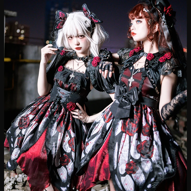 现货《蝴蝶效应》玫瑰渐变哥特暗黑系酷女孩lolita公主打歌服日常裙