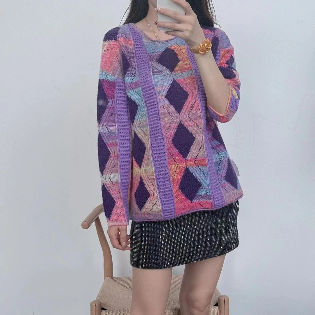 【卡诗米羊绒】24168时尚女款针织宽松慵懒风上衣