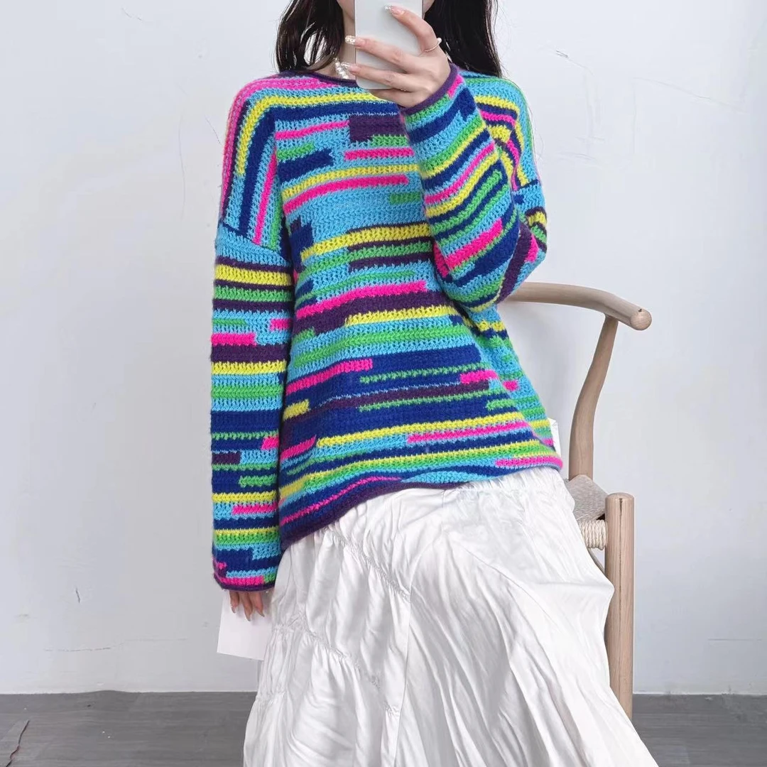 【卡诗米羊绒】24113时尚女款针织宽松慵懒风上衣