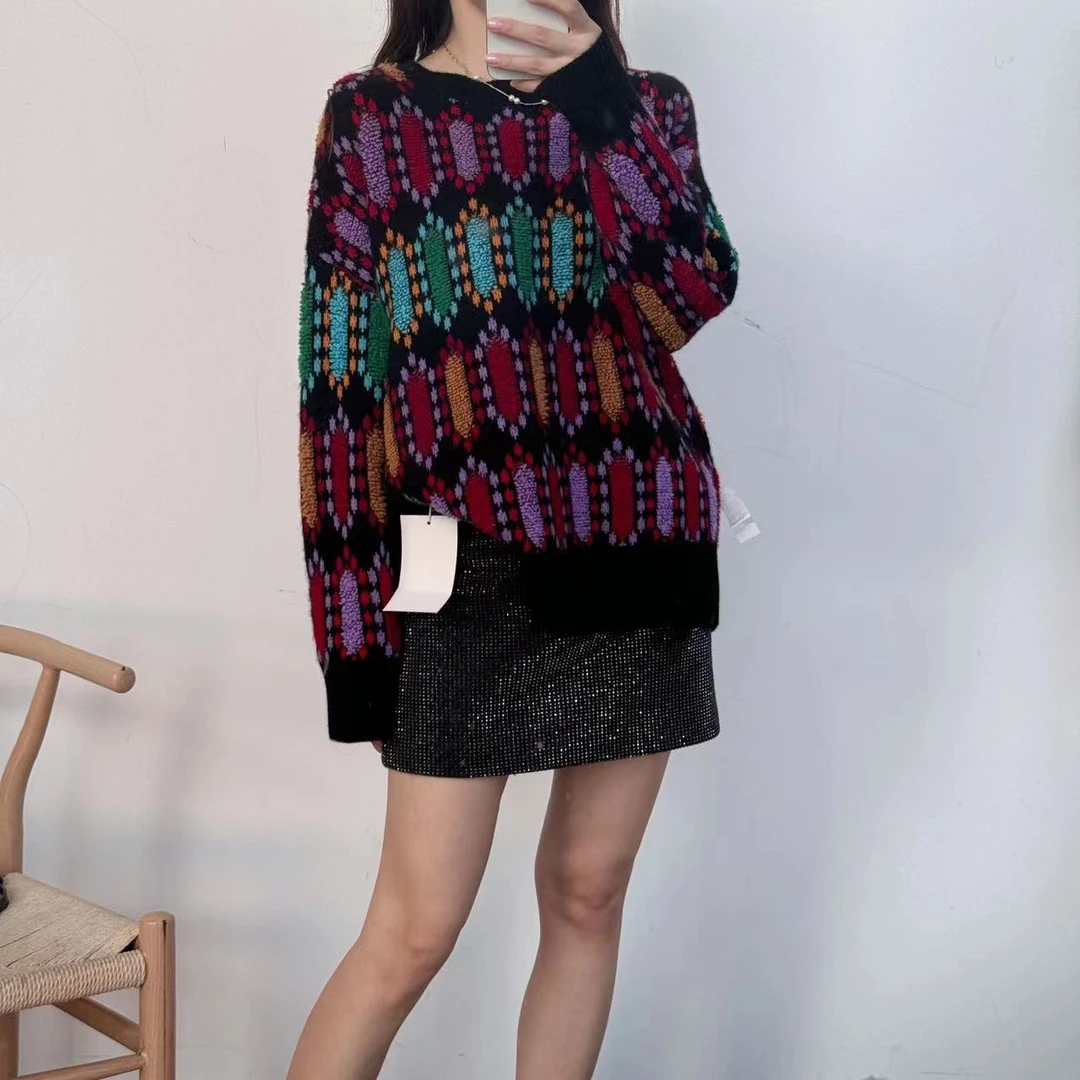 【卡诗米羊绒】24108潮牌时尚女款针织宽松慵懒风上衣