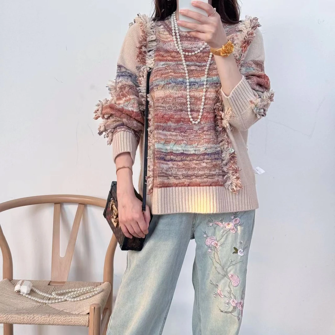 【卡诗米羊绒】24111时尚女款针织宽松慵懒风上衣