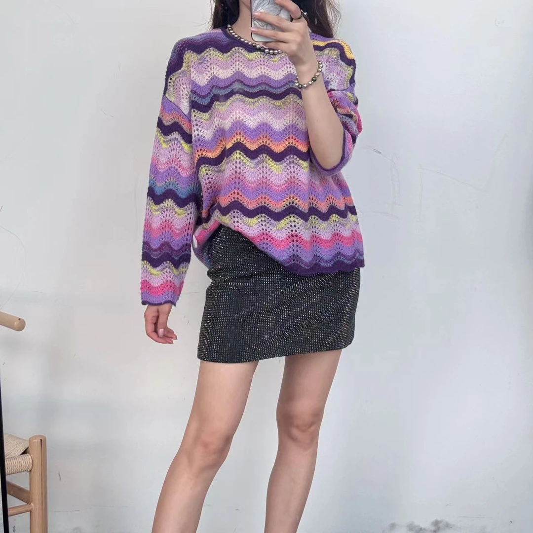 【卡诗米羊绒】24128潮牌时尚女款针织宽松慵懒风上衣