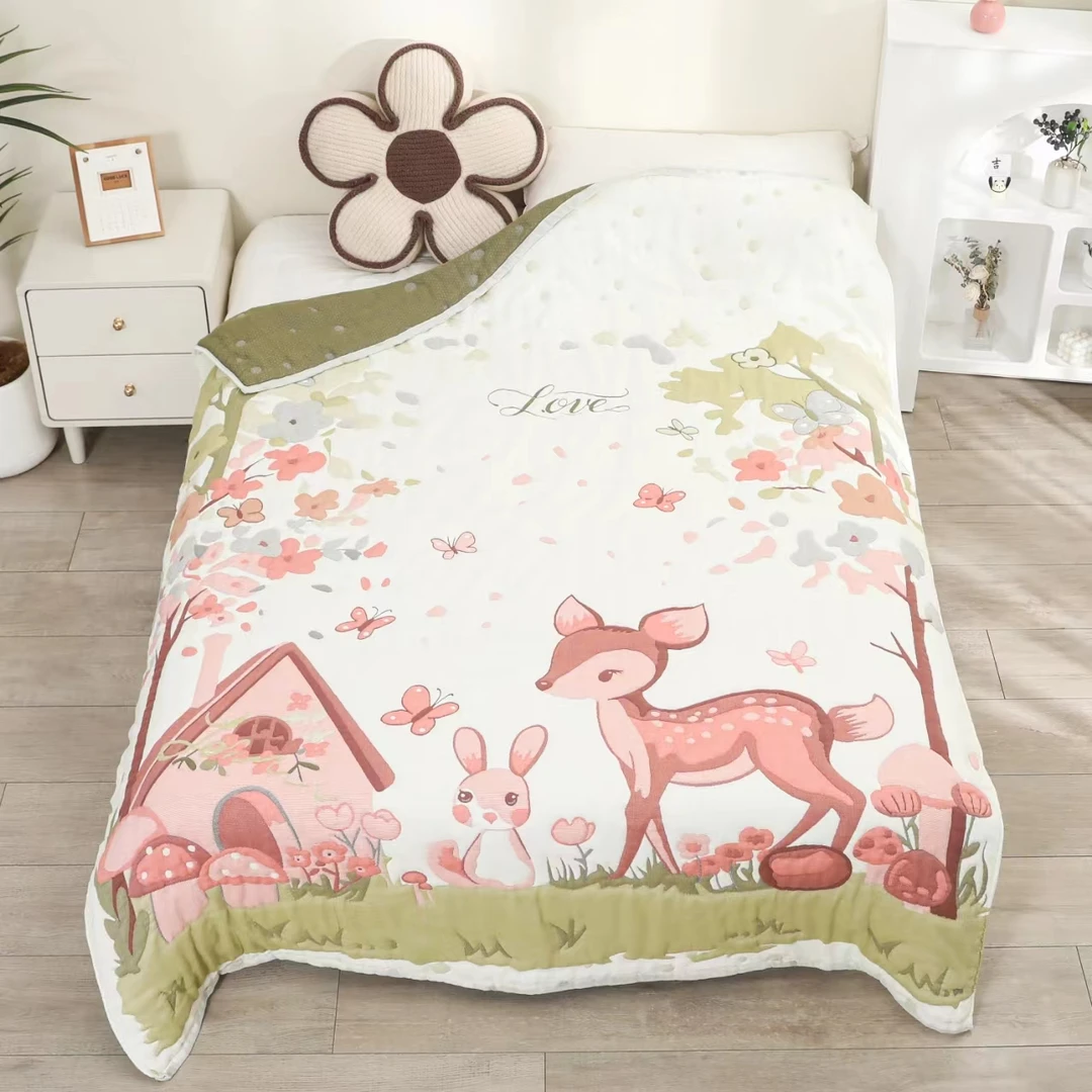 【童话森林】150*200cm柔软亲肤透气卡通风秋冬被冬季棉纱泡芙被