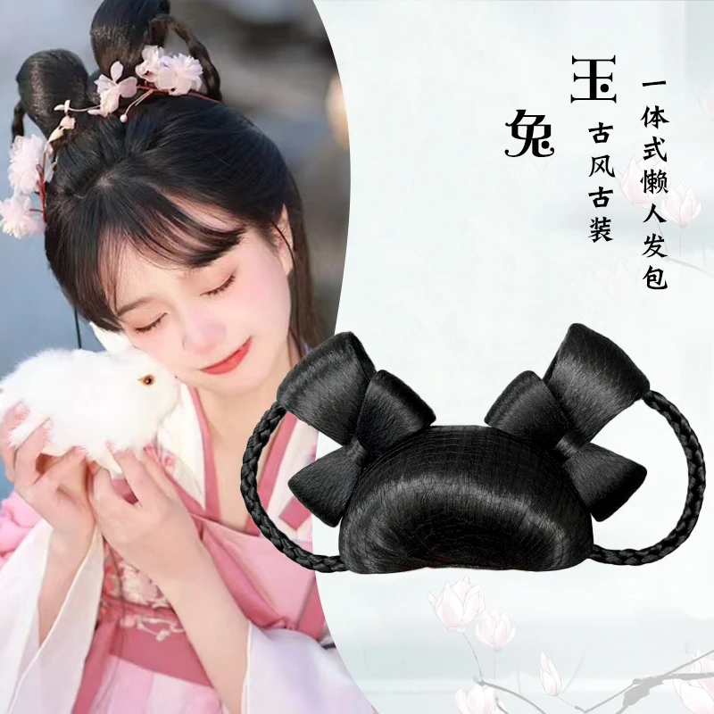 古风汉服假发包一体式古装懒人款玉兔髻简约可爱造型唐风双头发髻