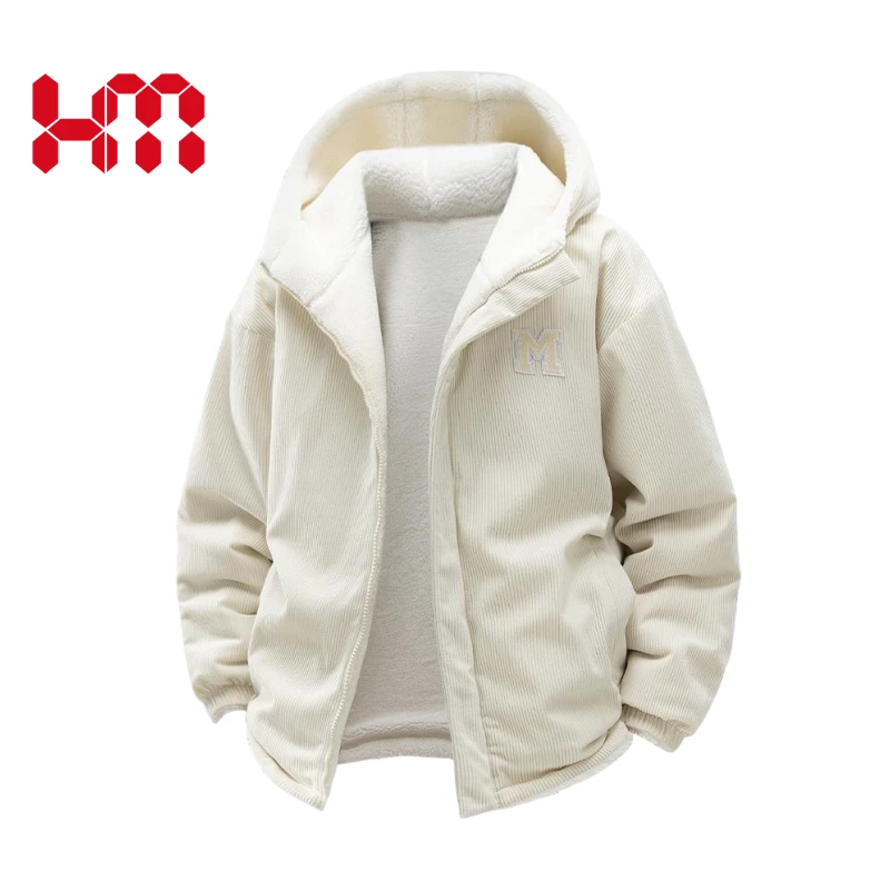 HM2024连帽双面穿灯芯绒棉服男女冬季防风加绒加厚棉衣棉袄外套