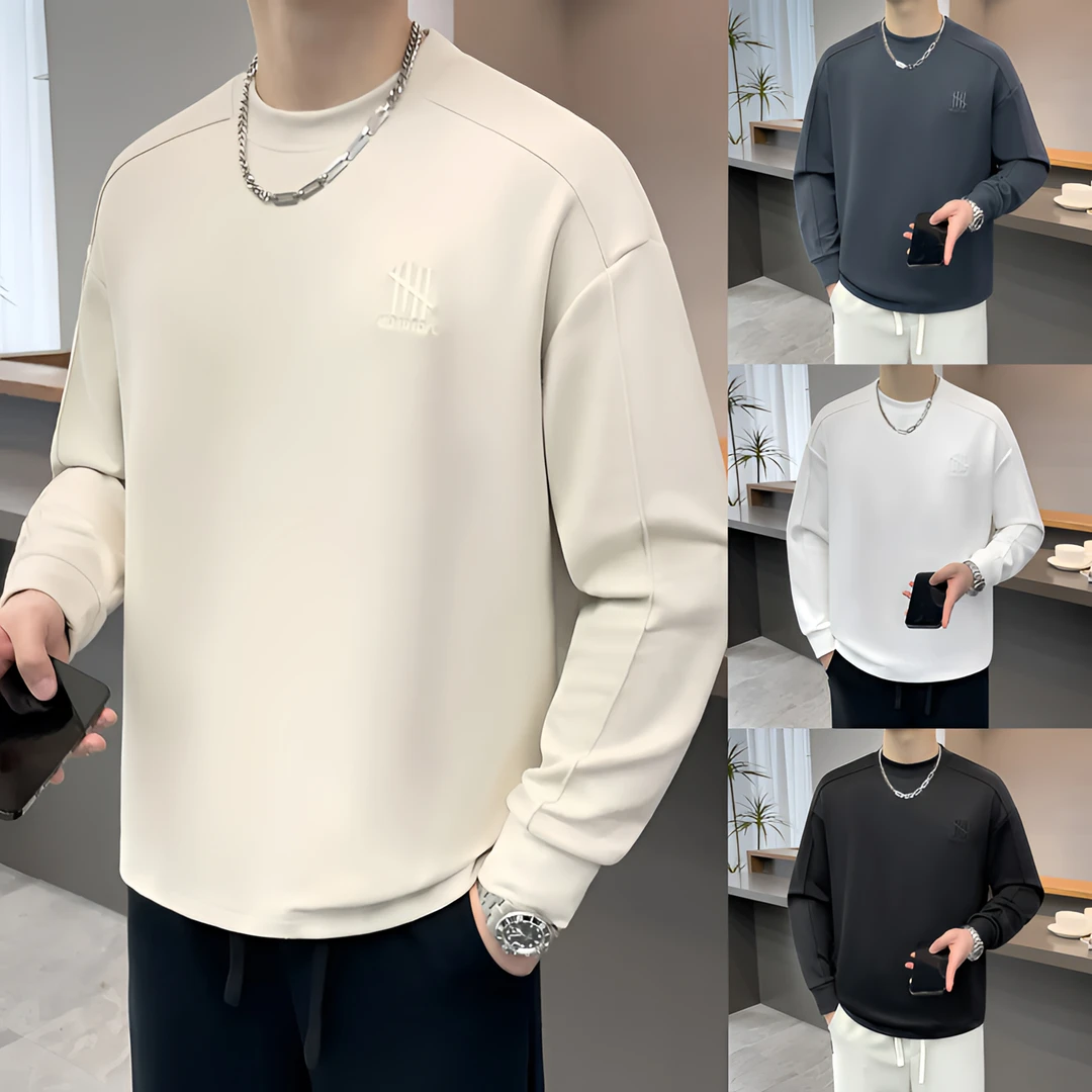【高弹力法兰绒长T】05秋冬季男士简约百搭亲肤柔软圆领宽松长袖T恤